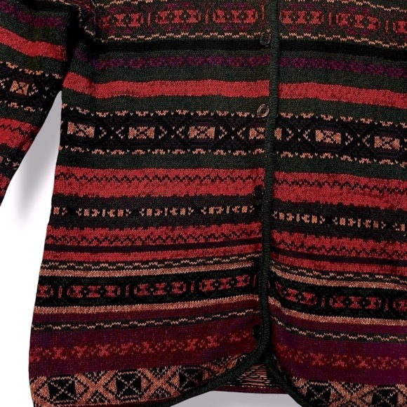 Vintage Y2K Erika Cardigan Sweater Nordic Fair Isle Collared Button Up SZ Medium - Picture 5 of 7